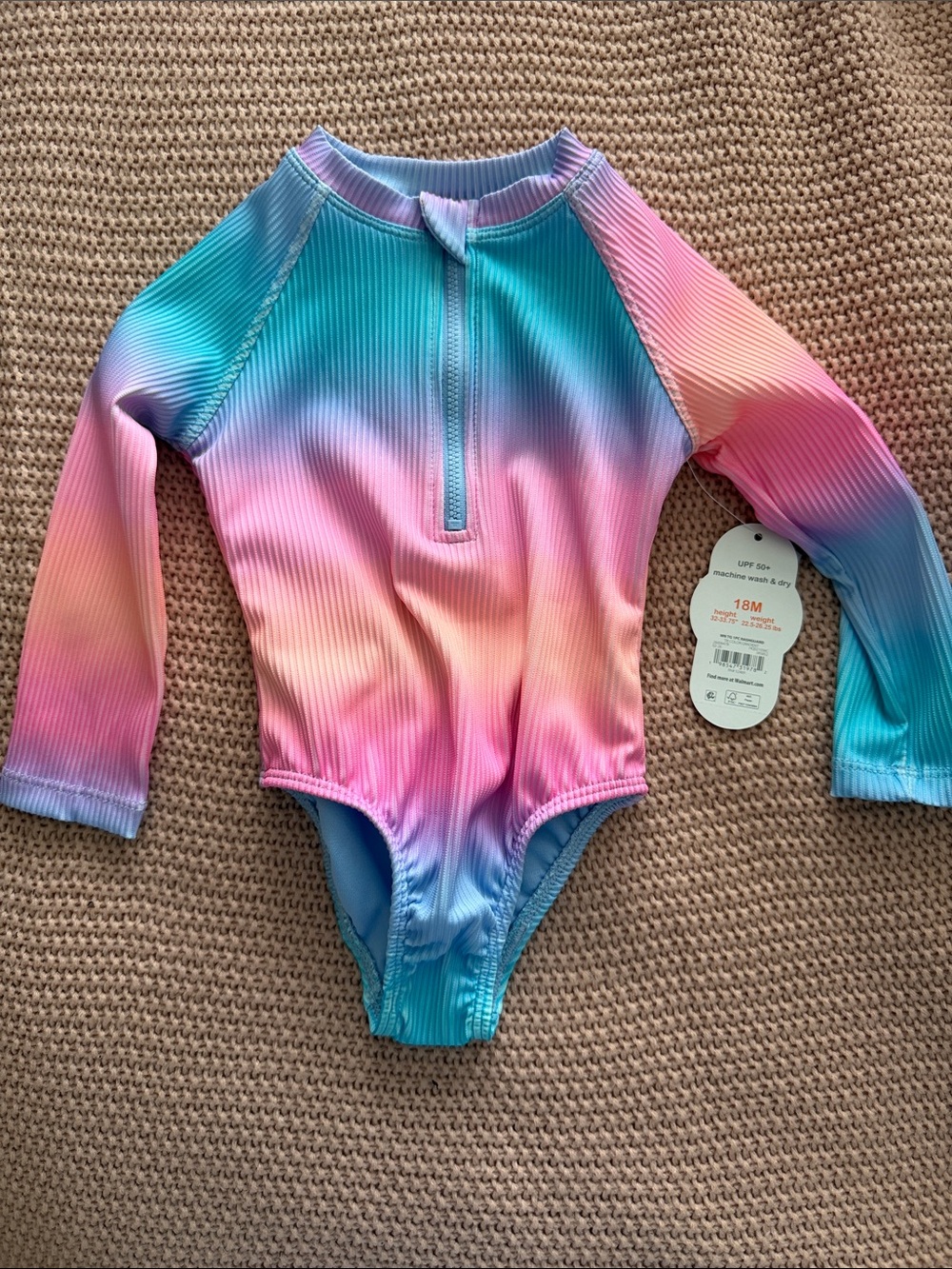 wonder nation Long-Sleeve Gradient One-Piece Swimsuit - Pink, Blue, Purple